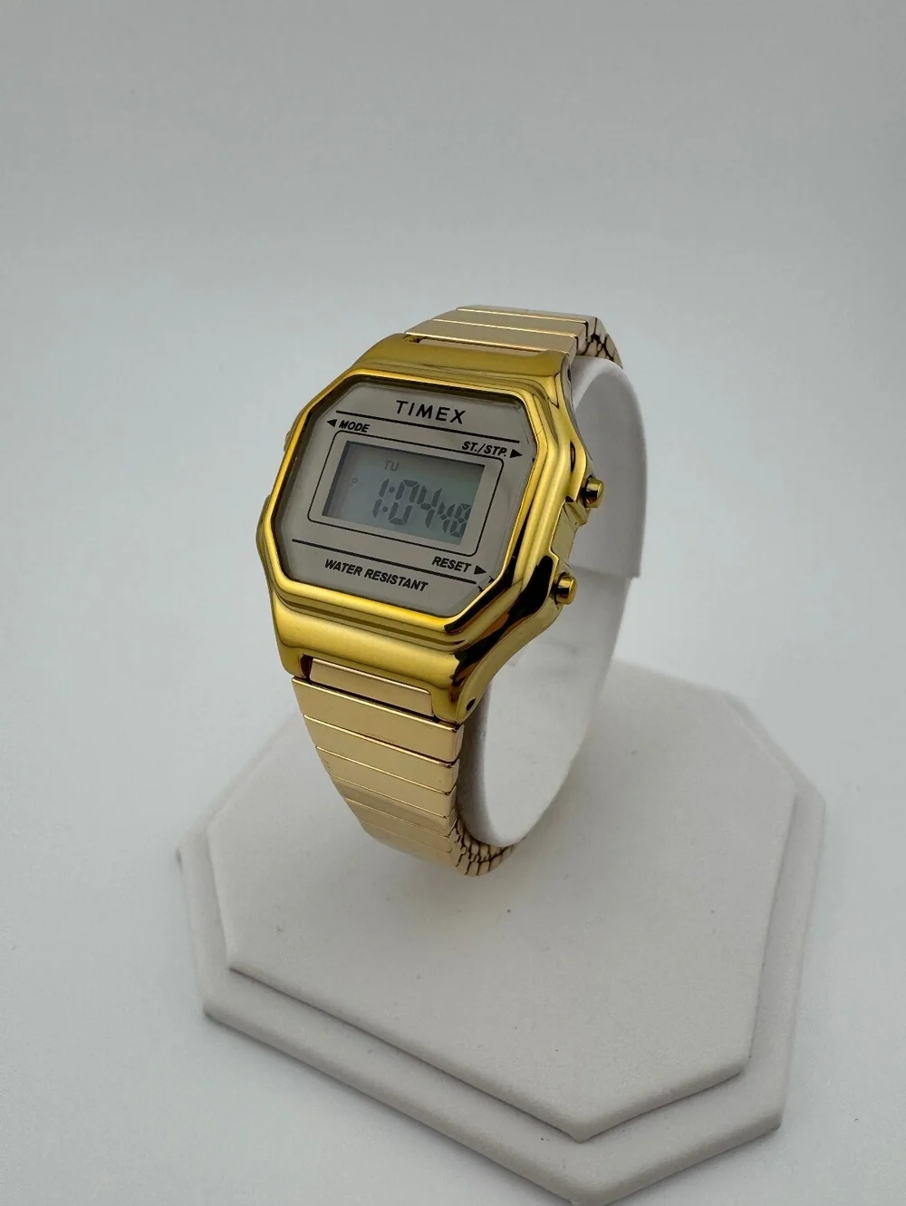 Gold Digital Watch for Women Vintage Style Stainless Steel Bracelet Alarm
